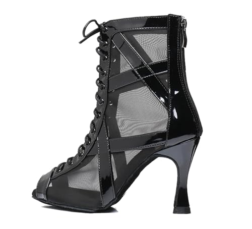 LITNERMIA Botines de malla para mujer, modernos, con cordones, para bailar latín, Afm0609 Negro, 34 EU