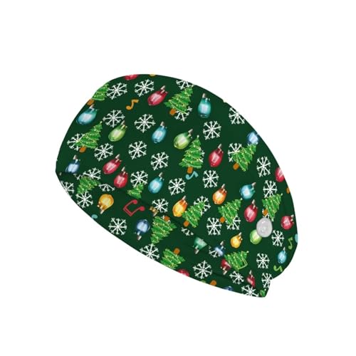 Gomyblomy Christmas Tree Nurse Headbands for Women Christmas Stretchy Headbands with Buttons for Nurse Doctors Ear Protection Elastic Sweatband for Yoga Gym