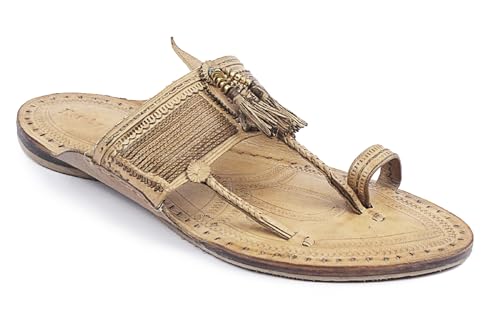 Image of KORAKARI Mens Handmade Kolhapuri Chappal Smooth and Comfortable, Stylish Durable Anti Slip Design Flip Flops Slippers Genuine Leather Traditional Indian Footwear.