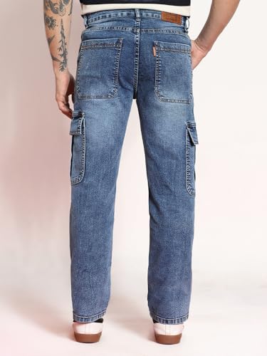 Image of Urbano Fashion Men's Regular Fit Washed Cargo Jeans with 6 Pockets Stretchable