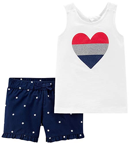Ensemble débardeur et short Carter's bébé fille 9 mois blanc bleu rouge motifs cœurs et étoiles