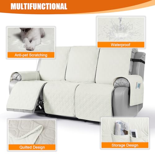Image of VANSOFY Waterproof Recliner Couch Covers, Sofa Covers 1-Piece Washable Reclining Sofa Cover Non-Slip Furniture Protector with Elastic Straps Pocket for Dogs, Pets(Off White,3 Seater)
