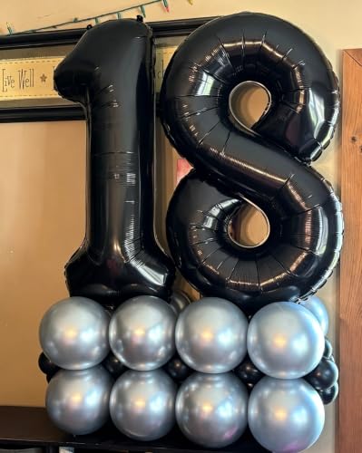 Image of Number Balloons 29 Balloon 40 inch Black for 29 Birthday Party Decoration | Saturated Color, Large 40 inch, With Inflation Straw & Hanging Holes, Great for Men's Birthday, Gothic Theme Party, Halloween