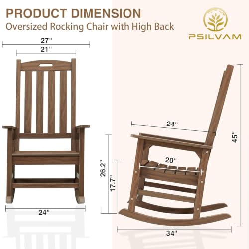 Image of Psilvam Outdoor Rocking Chair Set of 2, Oversized Porch Rocker (Dark Brown)