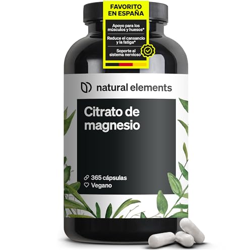 Citrato de Magnesio - 365 Cápsulas en alta dosificación - 2320mg, de los cuales 360mg son de magnesio elemental al día - Para Músculos, Huesos y Sistema Inmunitario - Probado en laboratorio