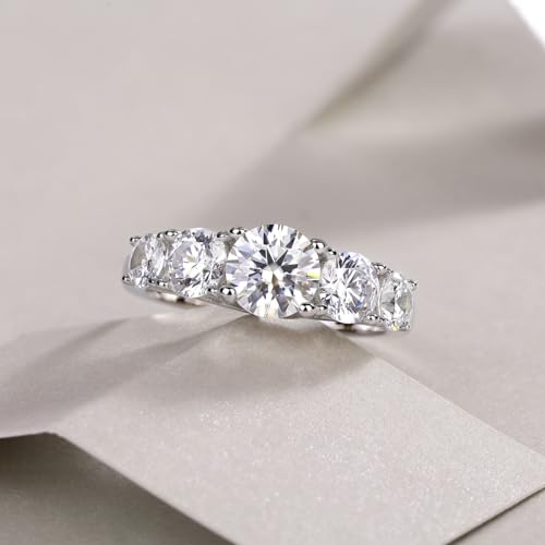 FANCIME Moissanite Engagement Rings for Women Sterling Silver 5-Stone Engagement Ring Moissanite Promise Rings for Her,Wedding Bands Moissanite Rings 1CT Size 6-94