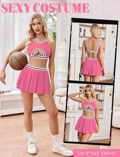 Avidlove ランジェリー 女性用 セクシー ミニスカート チアリーダー コスチューム ホロー クロップトップ Y2K プリーツスカート セット コスプレ レイブ 衣装 - 画像4