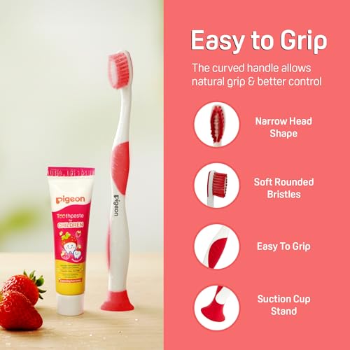 Image of Kids Toothbrush Red for 2-6 Years with FREE Toothpaste | Soft Bristles | Gentle Oral Care for Children | Easy Grip Handle | Daily Kids Hygiene Combo