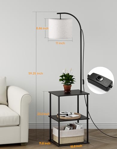 Image of PARTPHONER Floor Lamp with Table, Night Stand with Lamp, Narrow Side Table with 3CCT LED Bulb, Small Coffee Table, Modern End Table with Storage Shelves for Living Room Bedroom Home Decor, Black
