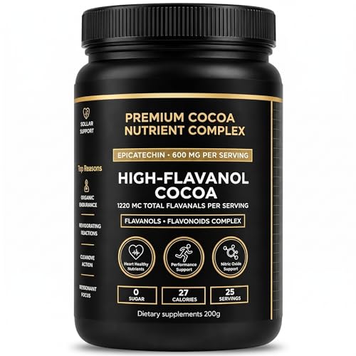 High Flavanol Cocoa Powder, 1200mg Flavanols & Flavonoids per Serving, 10X Concentrated Cocoa Extract with 600mg Epicatechin, Unsweetened Organic Cocoa Powder for Baking, Premium Dark Cocoa Nutrition