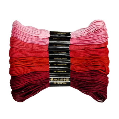Image of 8 Shades Red Gradient Embroidery Thread Set - 8 Meters Each for Hand Embroidery Sewing Crafts (Pink to Burgundy Ombre)(67976)