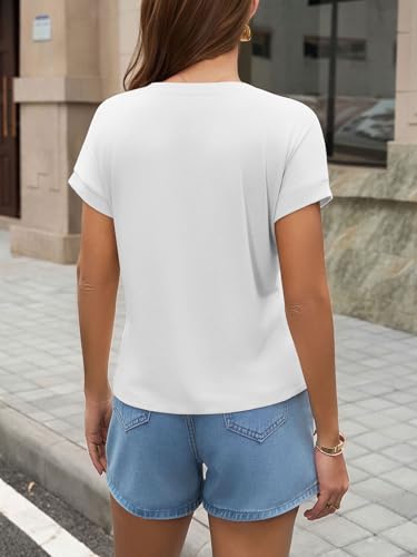 Image of UNCLECAT Womens Crop Tops Loose Fit Cap Short Sleeve Summer Tee | Crew Neck, Solid Color, Graphic, Casual, Going Out, Trendy Outfits, Fashion Clothes, Daily Wear, Work, Vacation