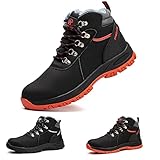 DRECAGE Arbeitsschuhe Herren Damen Fleece Gefütterte Warme Herren Sicherheitsschuhe mit Stahlkappe Wasserdicht rutschfest Schutzschuhe für Winter Rot EU 43