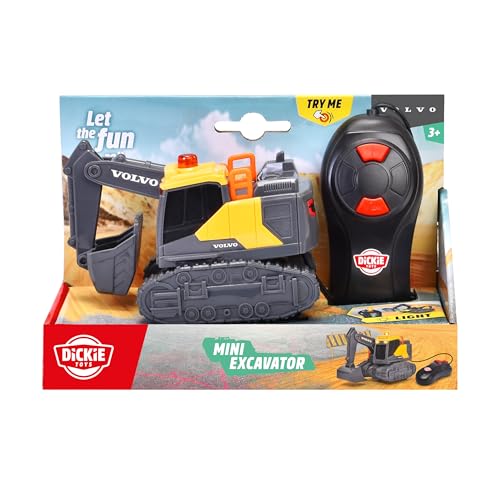 Dickie Toys - Volvo Bagger - 14 cm mit Kabelfernsteuerung, Ferngesteuerter Spielzeug-Bagger mit Fernbedienung, Licht & Batterien, für Kinder ab 3 Jahren, 203722013, Mehrfarbig