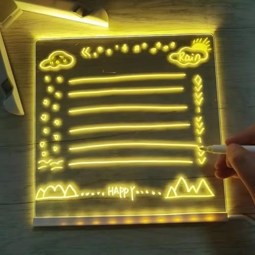Glow Magic Board, Pizarra mágica de luz, pizarra acrílica para notas con 7 colores, con soporte ajustable, pizarra de escritura borrable (20 x 20 cm+7 marcadores de colores)