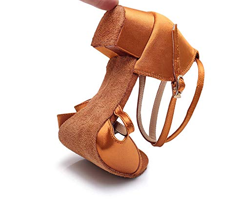 missfiona Girls Latin Dance Shoes Kids Ballroom Practice Low Heels Perfomance Satin Shoes4