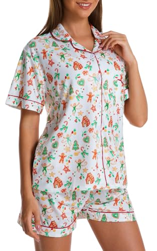 Image of Womens Pajamas Set Shorts Button Down 2 Piece Monkey Bunny Y2k Roller Dupes Rabbit Preppy Lounge Pjs Comfy Sleep Wear