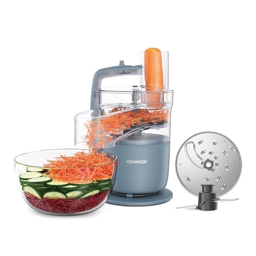 Kenwood MultiPro Go FDP22.130GY, Kompakt-Küchenmaschine nur 30cm hoch, zum Schneiden, Reiben, Pürieren und Teig Kneten, Express-Serve, 1,3 l Arbeitsbehälter, 650 W, Blau