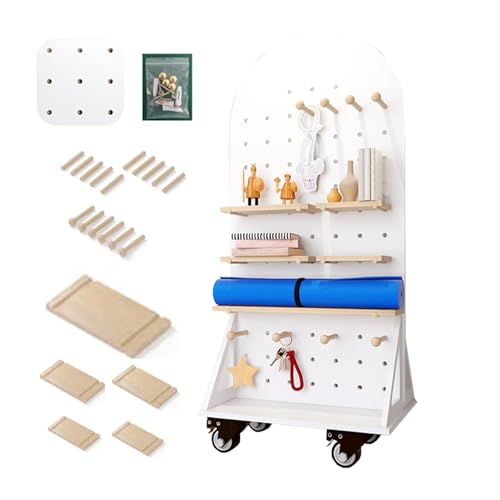 Generico Pannello Forato per Attrezzi da Garage, Porta Punte da Trapano, Set di Chiavi, Supporti, Pannelli forati, Pannello Forato Mobile con rotelle, Organizer in Legno, Kit Pannello Forato per casa