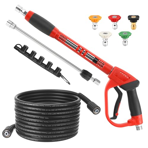 Tool Daily Pressure Washer Gun and Hose Kit, 25 FT Power Washer Hose and Replacement Wand Extension, 5 Nozzle Tips, M22-14 Fitting, 3600 PSI