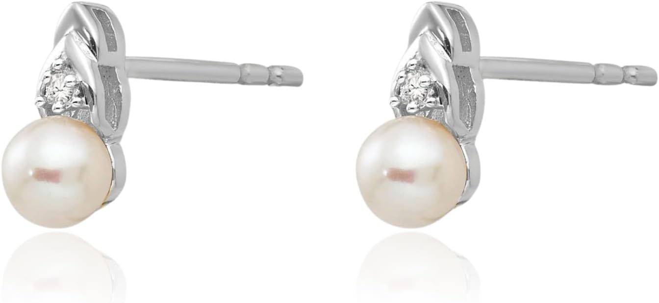 IceCarats 14K Solid White Gold 1mm Freshwater Pearl Diamond Accent Large Dangle Stud Earrings Friction Back For Her