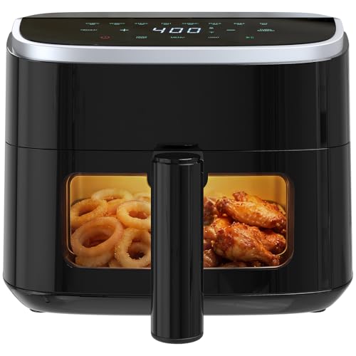 OLIXIS 4QT Air Fryer with Visible Window, 1500W Digital Touchscreen Air Fryer with 8 Presets, Auto Shut Off & Nonstick Dishwasher Safe Basket, 60-Min Timer, Max 400°F, Black