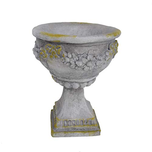 Nina Chalice Garden Urn Planter, Roman, Botanical, Lightweight Concrete with Gray Moss Finish