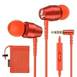 Ludos OMNITONE Wired Earbuds in-Ear Headphones, Earphones with Microphone, 5 Years Warranty, Noise Isolation Corded for 3.5mm Jack Ear Buds for iPhone, iPad, Samsung, Laptop, Gaming, Sports - Coral
