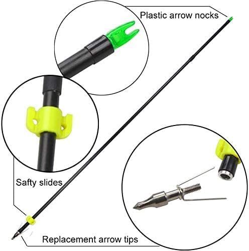 AMEYXGS 6/12pcs Bowfishing Arrows Archery Fiberglass Arrow Bow Fishing Arrow with Broadheads and Safty Slides for Compound and Bow Recurve Bow Fishing Hunting (6, Black)