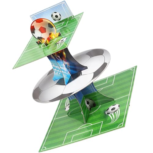 HOMSFOU Soporte para Pastel de Papel de 3 Niveles Temática de Fútbol, Expositor de Postres Rústico para Cupcakes y Dulces, Decoración para Fiestas, Cumpleaños y Reuniones, Set de 2