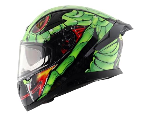 Image of Axor Apex Venomous ISI ECE DOT Certified Full Face Dual Visor Helmet for Men and Women with Pinlock Fitted Outer Clear Visor and Inner Smoke Sun Visor Black Neon Green(XL)