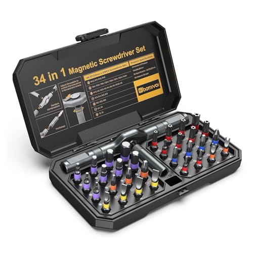 34 in 1 Magnetic Screwdriver Set, DIY Ratchet Screwdriver Set, Multi Bit Magnetic Drive Sets with Ratcheting Handle, Handy Repair Tool Kit for Electronics, Bike, Furniture, DIY, Computer