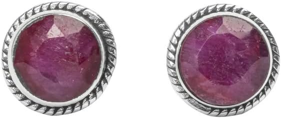 Vista 4 de Aretes de plata de ley 925 con piedras preciosas redondas de 0.236 pulgadas (0.236 in) para niñas y mujeres