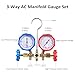 Shkalacar AC Diagnostic Manifold Gauge Set for R134a R32 R22 R410A, AC Gauges 3 Way Automotive AC Gauge Set with Hoses Adapter