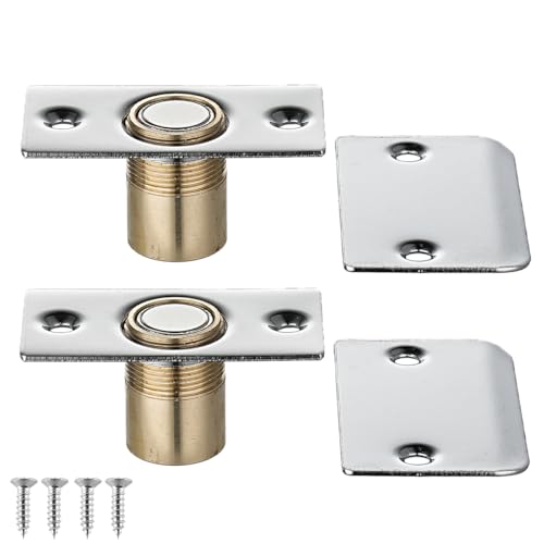 Image of JQK Closet Magnetic Door Ball Catch Hardware, 430 Stainless Steel Catch Adjustable with Strike Plate, Polished Steel Finish 2 Pack, HBC120-BN-P2