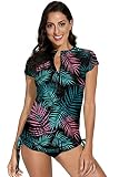 Damen Rashguard mit Weicher Stretch-Stoff Rundhals Atmungsaktives UV-Shirt UPF 50+ XXL