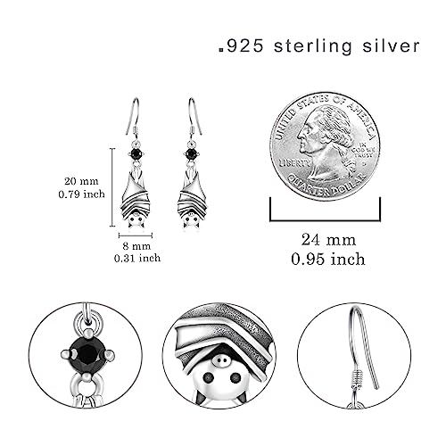 Gothic/Black Cat/Bat Earrings for Women 925 Sterling Silver Vintage Halloween Bat Black Cat Jewelry for Women4