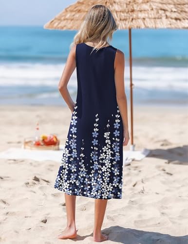 Image of Zeagoo Womens Summer Midi Dresses 2026 Casual Sleeveless Tank Sundresses A Line Crewneck Beach Vacation Dress with Pockets