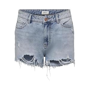 ONLY Women Denim Jeans Shorts | Short Bermuda Summer Pants | High Waist Destroyed Trousers ONLPACY, Colour:Blue, Size:S