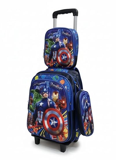 Image of Kids 17 Inch School Backpack Combo Set - Lunch Box Bag & Stationery Pouch | Trolley Bag with 2 Wheels | Durable Polyester Carry-on Travel & School Bag for Boys (Blue 1)