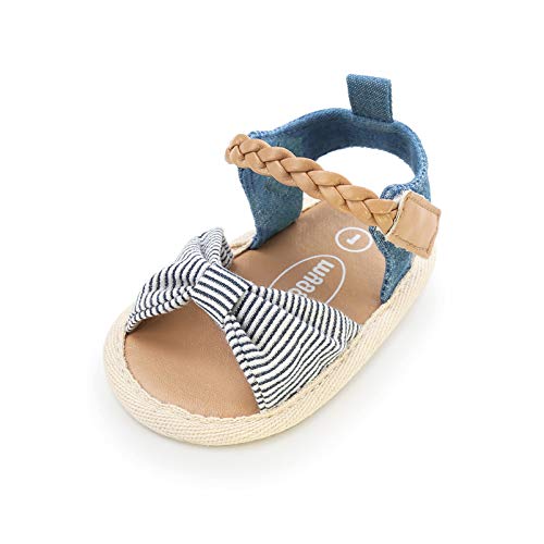Cokate Baby Toddler Boy Girls Bow Knot Sandals First Walker Shoes (White And Blue Stripes), Foot Length-12.5Cm=4 7/8In 12-18Months #TOP9
