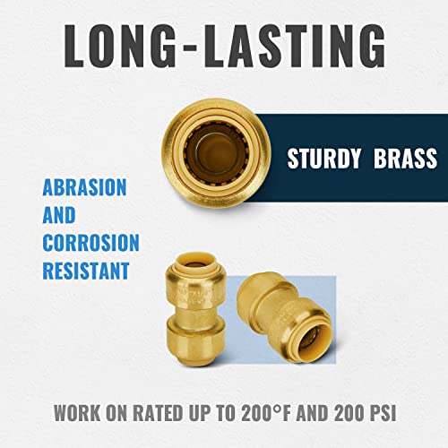 Image of SUNGATOR Push 1 /2 Inch Coupling (5 PCS), 3 /4 Inch Coupling (5 PCS), 10-Pack | Brass, Push to Connect Plumbing Fittings Set, for PEX Pipe, Copper, CPVC, with 2 Disconnect Clips