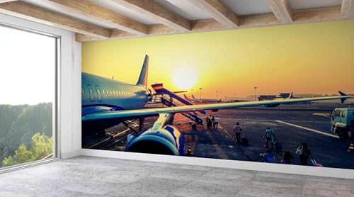 Tzxztt Atardecer En El Aeropuerto Papel Pintado 3D Póster Restaurante Dormitorio Salón Sofá TV Pared Decorativa-400cm×280cm
