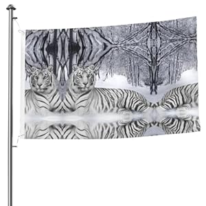 Xlewsieu Black-48 Flagge Weißer Tiger 1,5x2,4 m