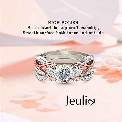 Jeulia Two Tone Rings For Women Rose Gold Three Stone Round Cut Engagement Rings Sterling Silver Halo Bridal Ring Set Anniversary Promise Wedding Ring With Jewelry Gift Box (10) #TOP4