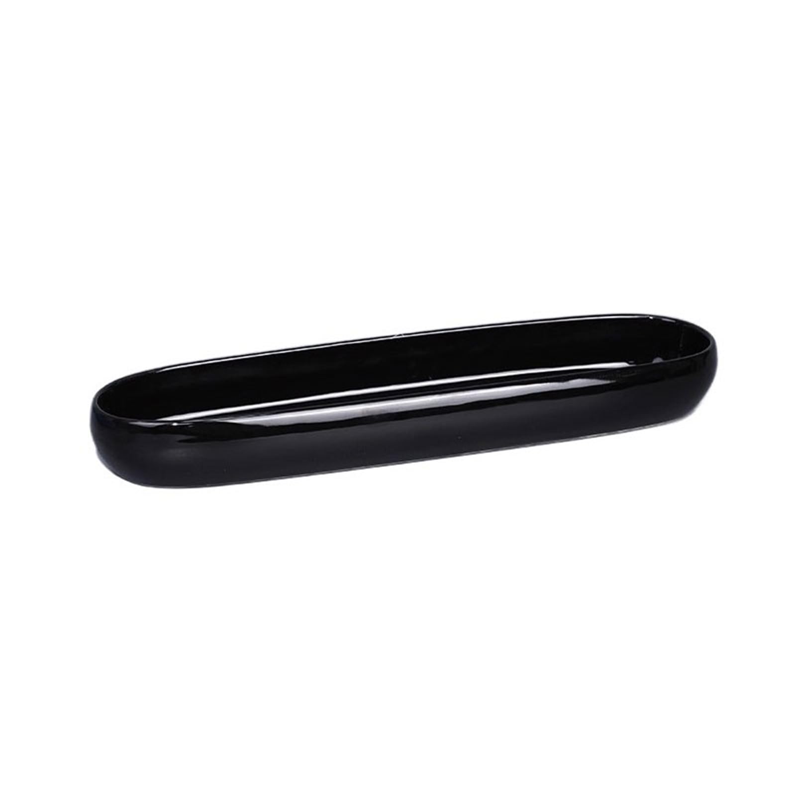 Plant Saucers Long Oval Flower Saucer Ceramic Plant Drip Tray(Black)