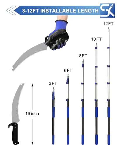 SKGPOLE Serras de mastro para aparar árvores, serra de poda manual de 3 a 12 pés, podador de árvore