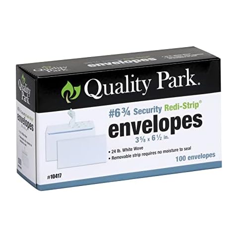 Quality Park #6 3/4 Self-Seal Security Envelopes, Security Tint and Pattern, Redi-Strip Closure, 24-lb White Wove, 3-5/8 x 6-1/2, 100/Box (QUA10417) Cover