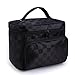 Produktbild MoGist Kosmetiktasche Einfarbige Quadratisches Gitter Damen Wasserdichte Große Kapazität Portable Multifunktion Reisetasche Waschtasche Toiletbag (Schwarz)