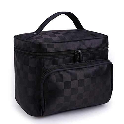 Preisvergleich Produktbild MoGist Kosmetiktasche Einfarbige Quadratisches Gitter Damen Wasserdichte Große Kapazität Portable Multifunktion Reisetasche Waschtasche Toiletbag (Schwarz)